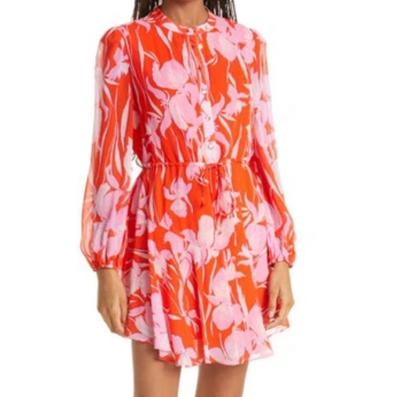 Milly Reina Parrot Tulip Flounce Red Pink Mini Dress Sz 8 SAKS REVOLVE - Picture 4 of 10